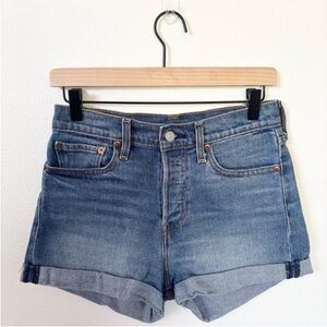 Levis 501 Denim Shorts High Rise Button Fly Cuffed Cutoff Cotton Blue Size 27